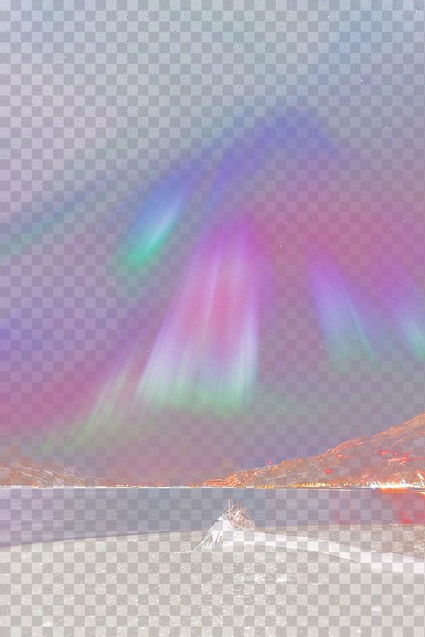 Northern Lights above body of water, Rainbow Sky Sunlight Atmosphere Daytime, aurora transparent background PNG clipart
