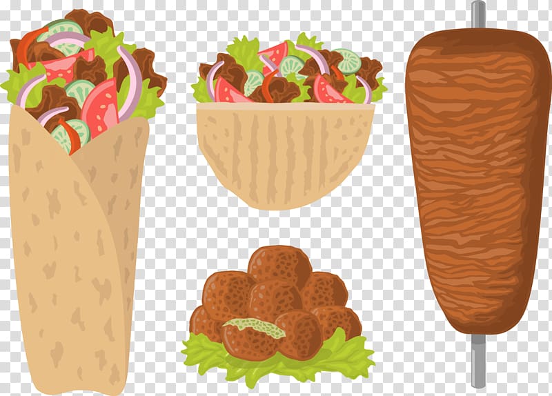 shawarma , Arab cuisine Falafel Kebab Shawarma Barbecue, painted barbecue food related transparent background PNG clipart