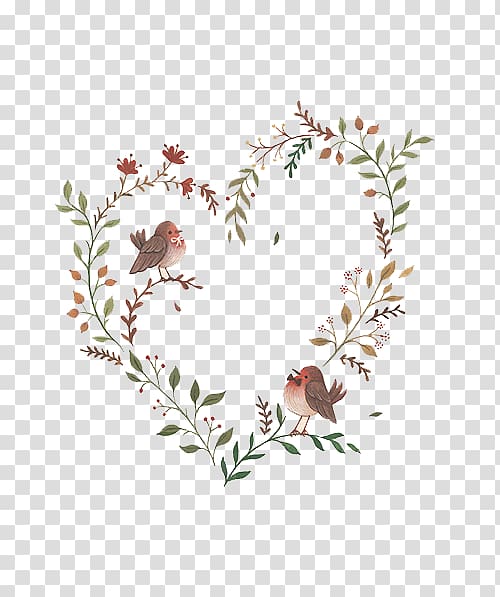 Drawing Illustrator Art Watercolor painting Illustration, Heart-shaped flower vine, green, brown, and red leafed plant frame template transparent background PNG clipart