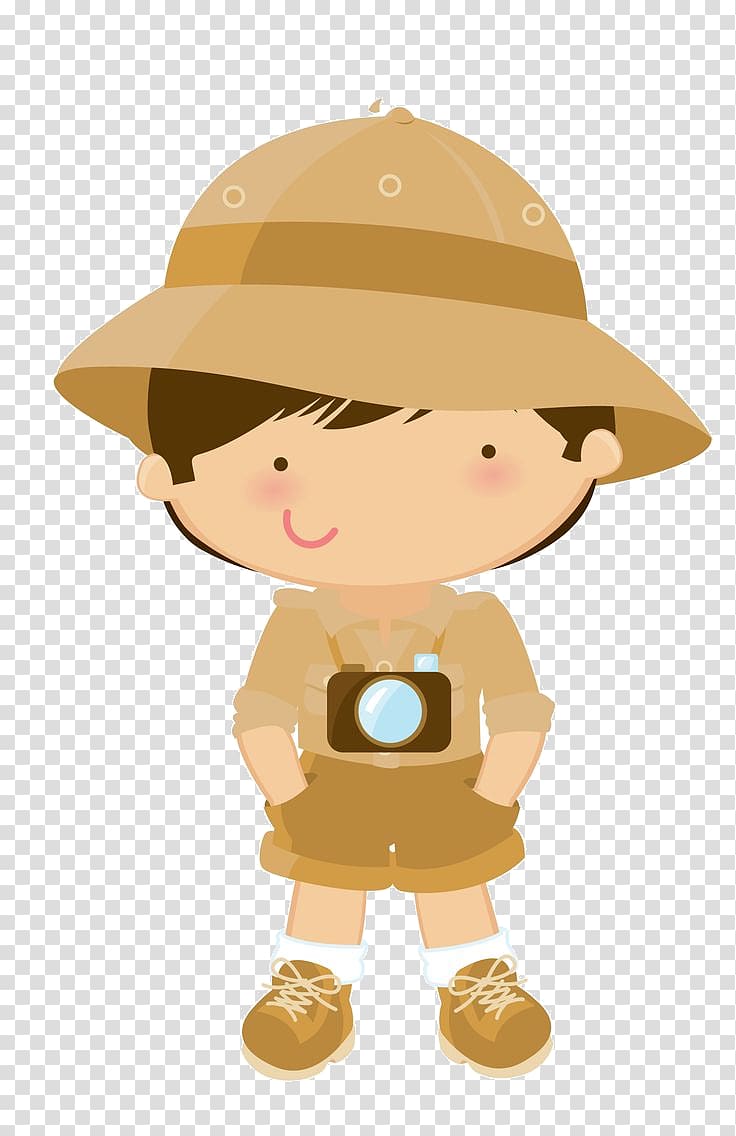 boy wearing brown hat and suit with camera illustration, Safari , safari transparent background PNG clipart