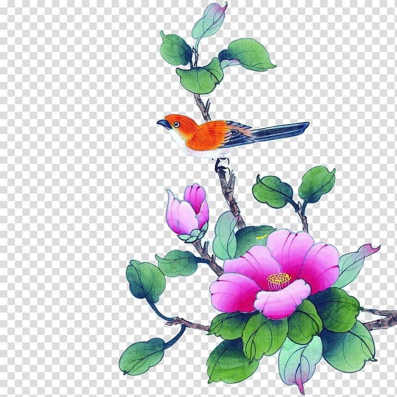 Chinese painting Gongbi Ink wash painting Bird-and-flower painting, Hand-painted Plants transparent background PNG clipart