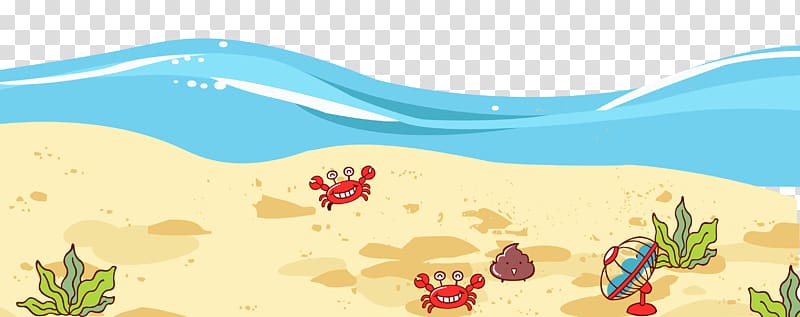 red crabs illustration, Sandy Beach Cartoon, Cartoon Beach transparent background PNG clipart