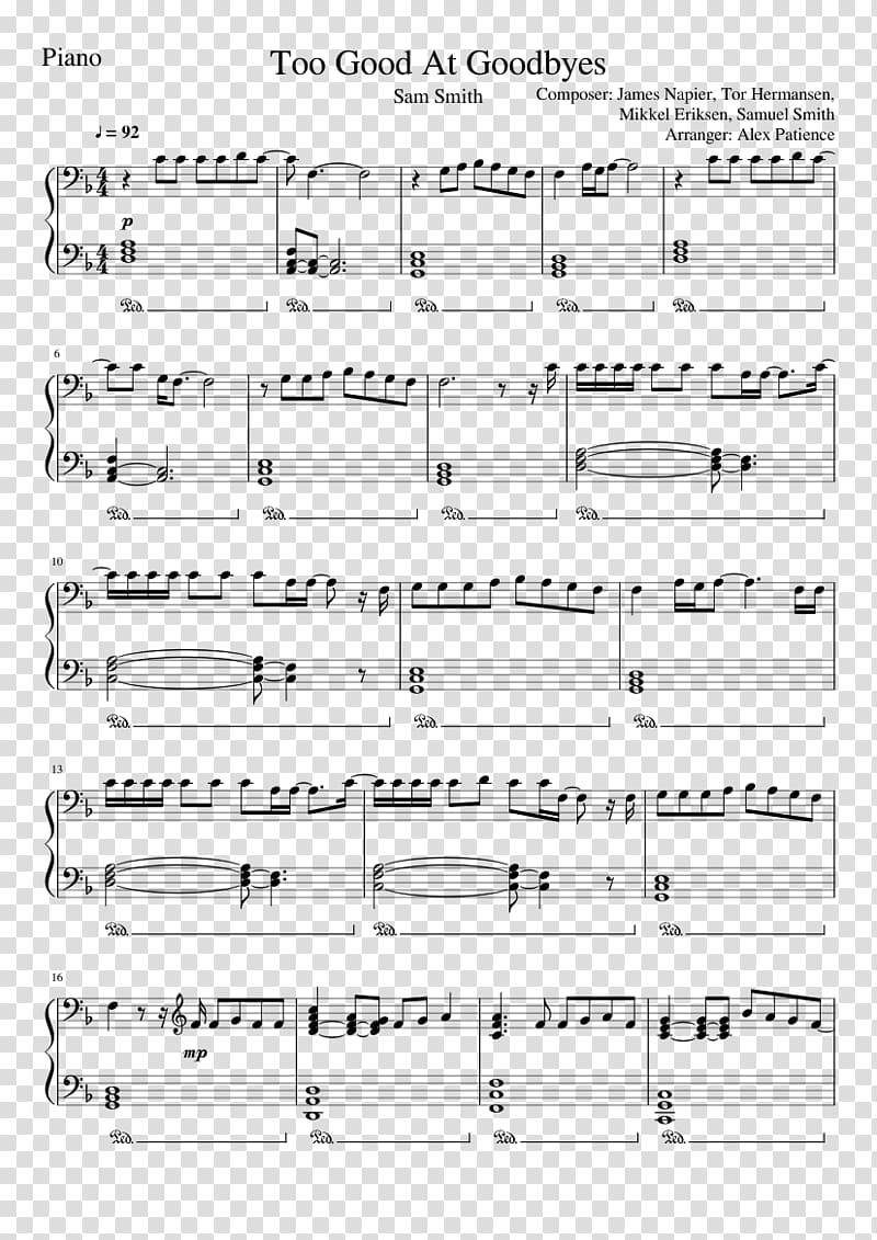 Too Good at Goodbyes Sheet Music Piano Musical note, sheet music transparent background PNG clipart