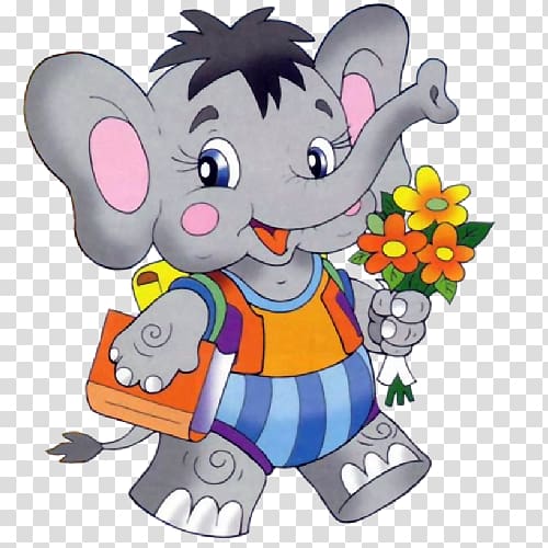 Elephant School Cartoon , the little monkey scatters flowers transparent background PNG clipart
