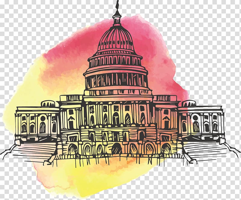 United States Watercolor painting Architecture Facade Illustration, American Watercolor landmarks transparent background PNG clipart