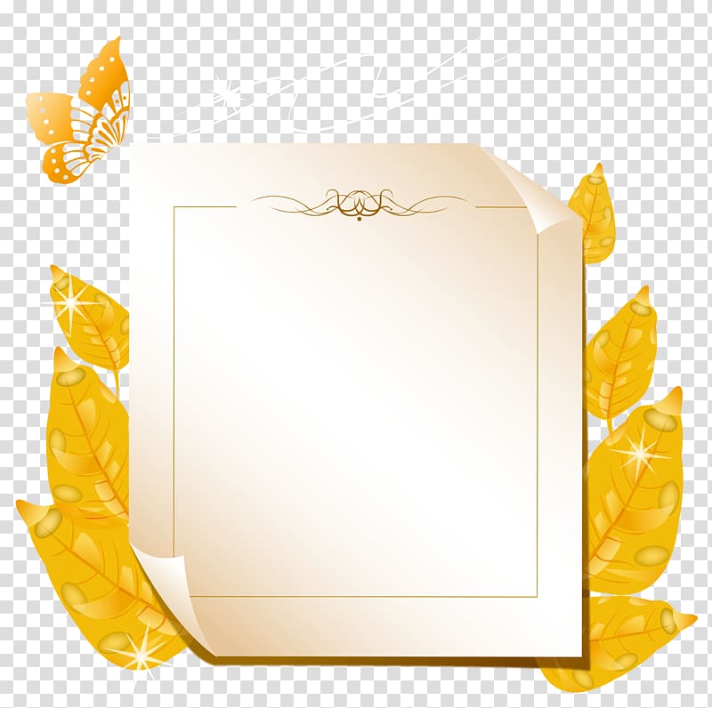 white paper illustration, Paper frame Text Yellow Rectangle, Autumn Leaves Blank transparent background PNG clipart