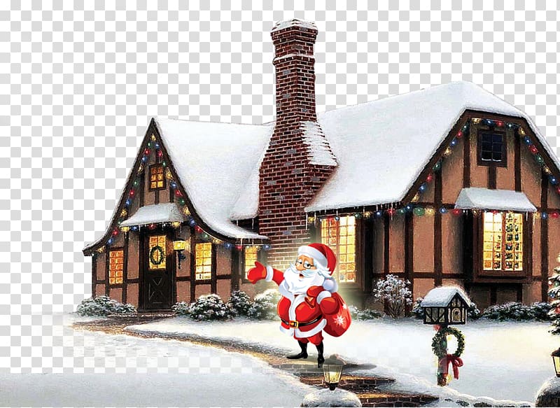 Rovaniemi Santas Village Santa Claus Is Comin to Town Christmas, Santa Claus and the house transparent background PNG clipart