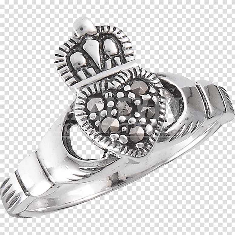 Silver Marcasite jewellery Claddagh ring Body Jewellery, Claddagh Ring transparent background PNG clipart