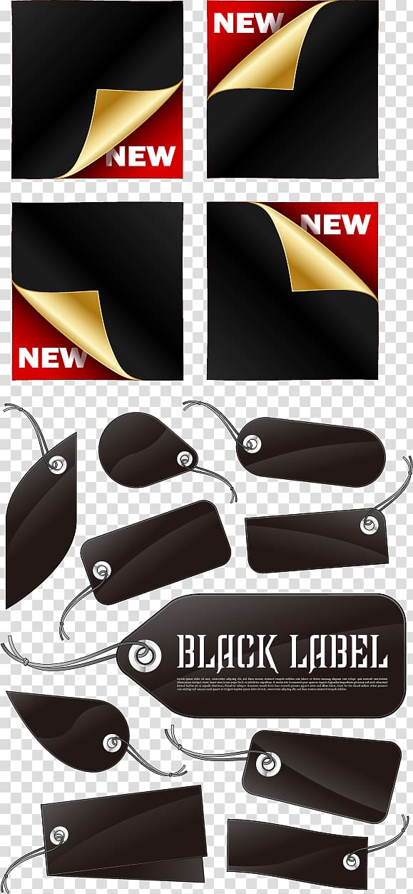 Paper Sticker Label, Black tag and sticker material transparent background PNG clipart