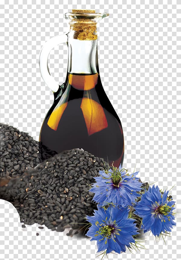 Fennel flower Seed oil Liqueur Glass bottle Organic food, black cumin transparent background PNG clipart