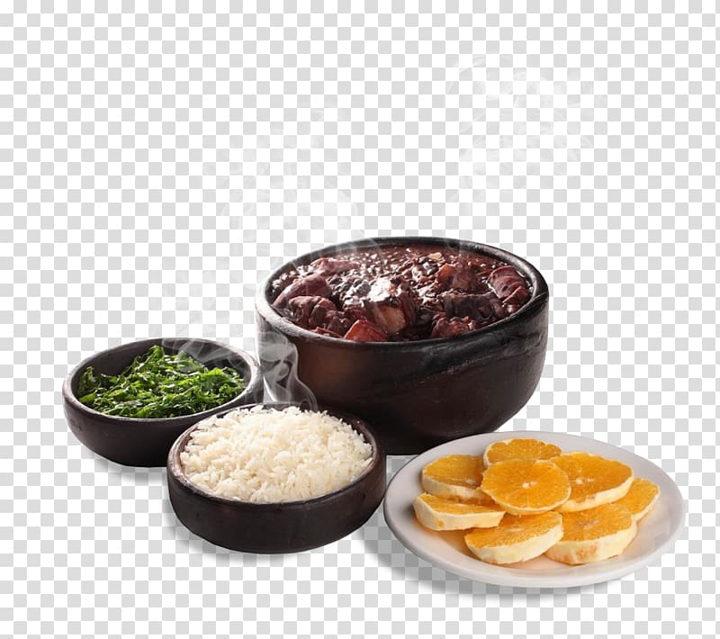 black ceramic bowls and plate, Feijoada Churrasco Caipirinha Farofa Meat, meat transparent background PNG clipart
