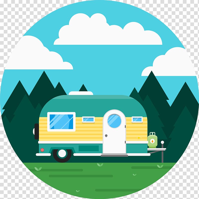beige, white, and blue trailer illustration, Caravan Recreational vehicle Camping Icon, Cute RV camping transparent background PNG clipart