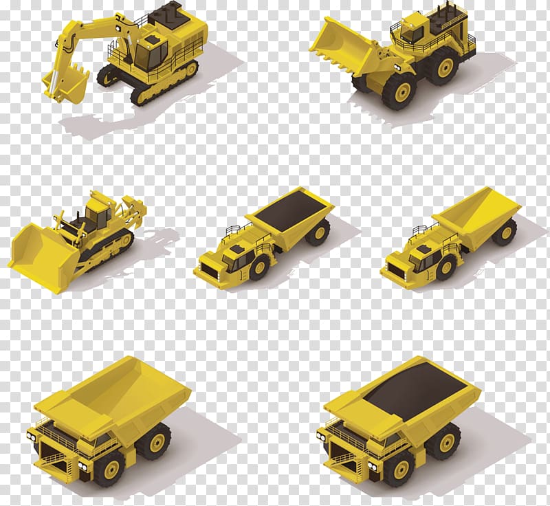 Mining Icon, Cartoon painted yellow Isometric truck transparent background PNG clipart