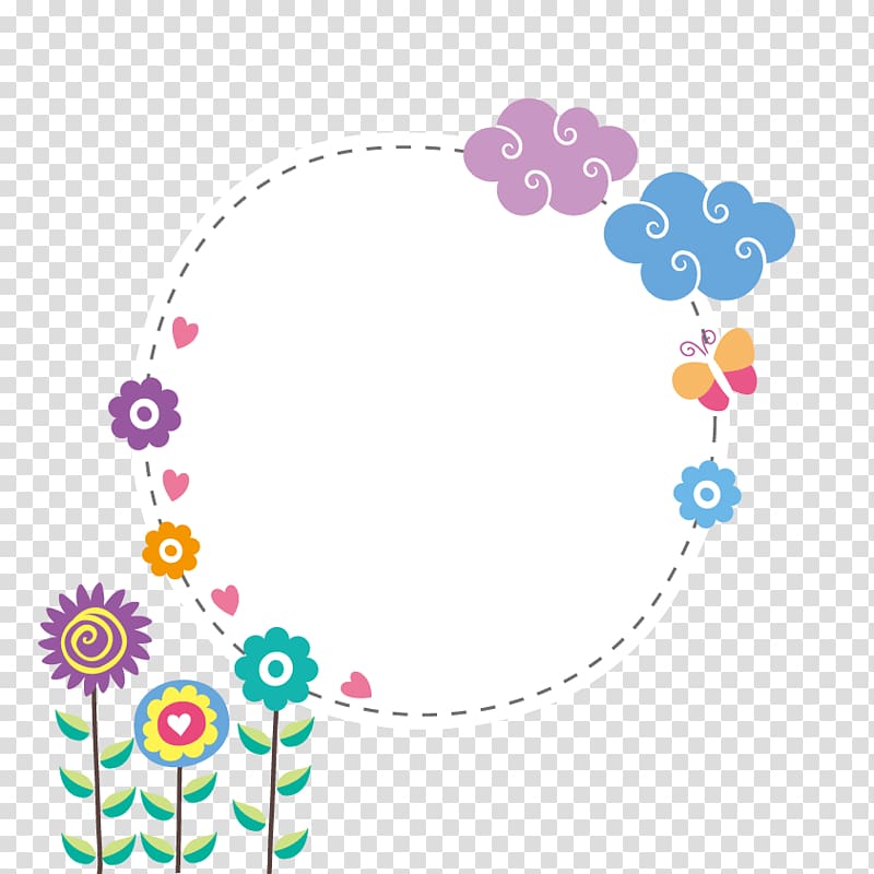 blue, white, pink, and purple floral boarder, clouds border transparent background PNG clipart