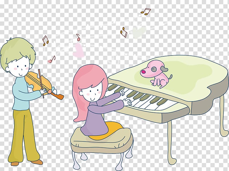 Musical Instruments Violin Illustration, Cartoon characters playing musical instruments transparent background PNG clipart