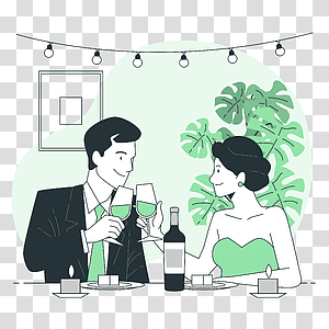 illustration, Valentine's Day dinner, couple, love, celebration, drink, restaurant, event transparent background PNG clipart thumbnail
