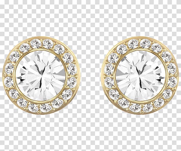 pair of gold-colored clear gemstone encrusted stud earrings, Earring Swarovski AG Gold plating Jewellery Crystal, Swarovski Jewelry Gemstone Earrings transparent background PNG clipart
