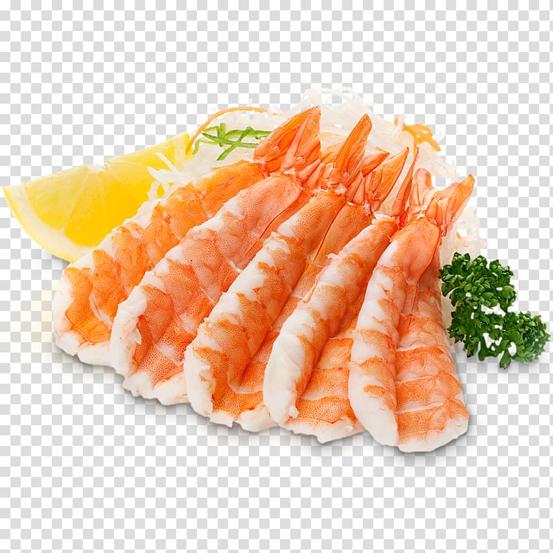 Sashimi Sushi Makizushi Caridea Sake, shrimps transparent background PNG clipart