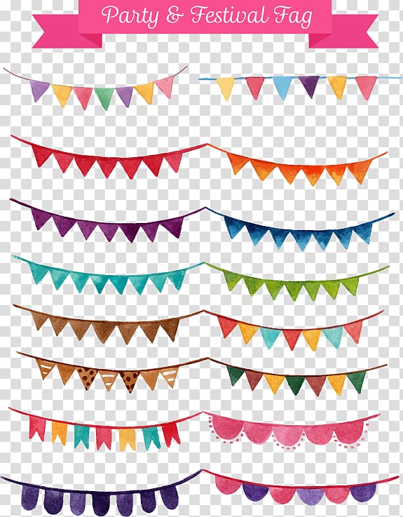 party & festival flag illustrations, Watercolor painting Party Illustration, Small party flags transparent background PNG clipart