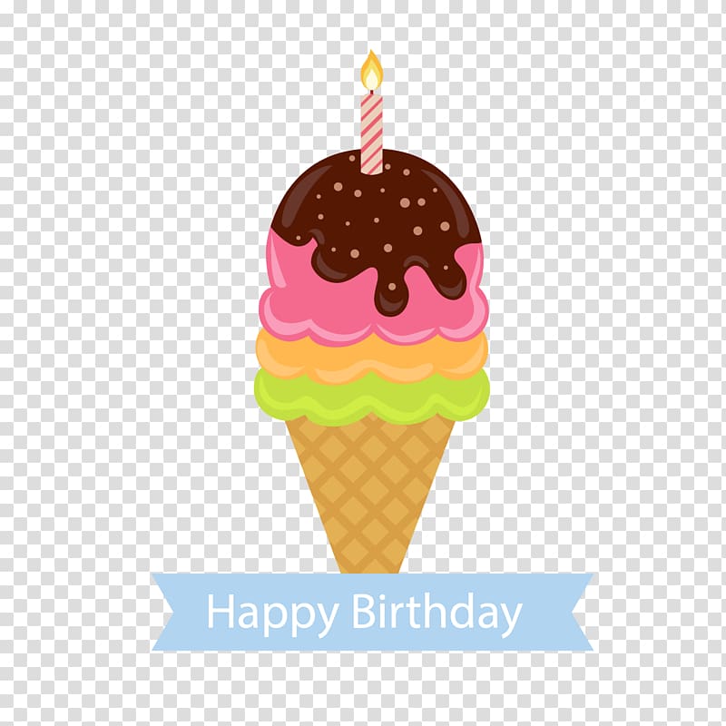 Neapolitan ice cream Sundae Birthday Candle, Cute birthday cones transparent background PNG clipart