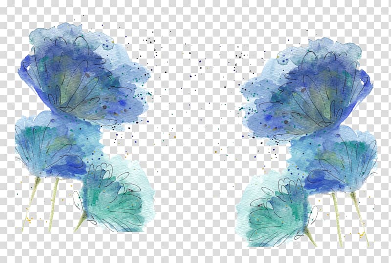 blue flowers watercolor painting, Watercolor painting Blue, Hand painted watercolor blue flower decoration transparent background PNG clipart