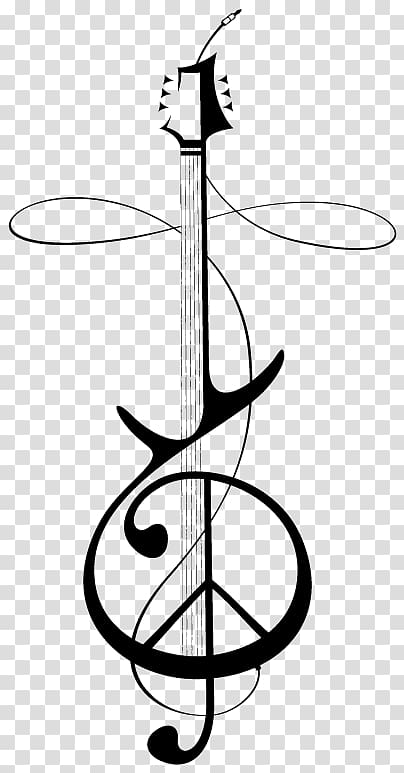 black guitar illustration, Clef Treble Guitar Art Musical note, small tattoos designs transparent background PNG clipart