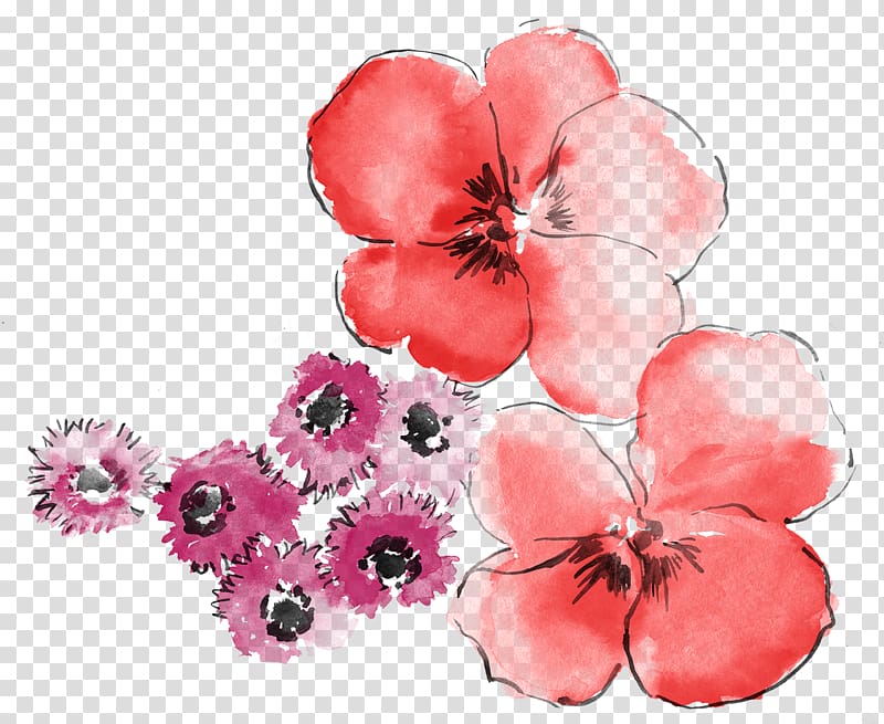 Red Yellow Pansy Illustration, Hand-painted flowers Clover transparent background PNG clipart