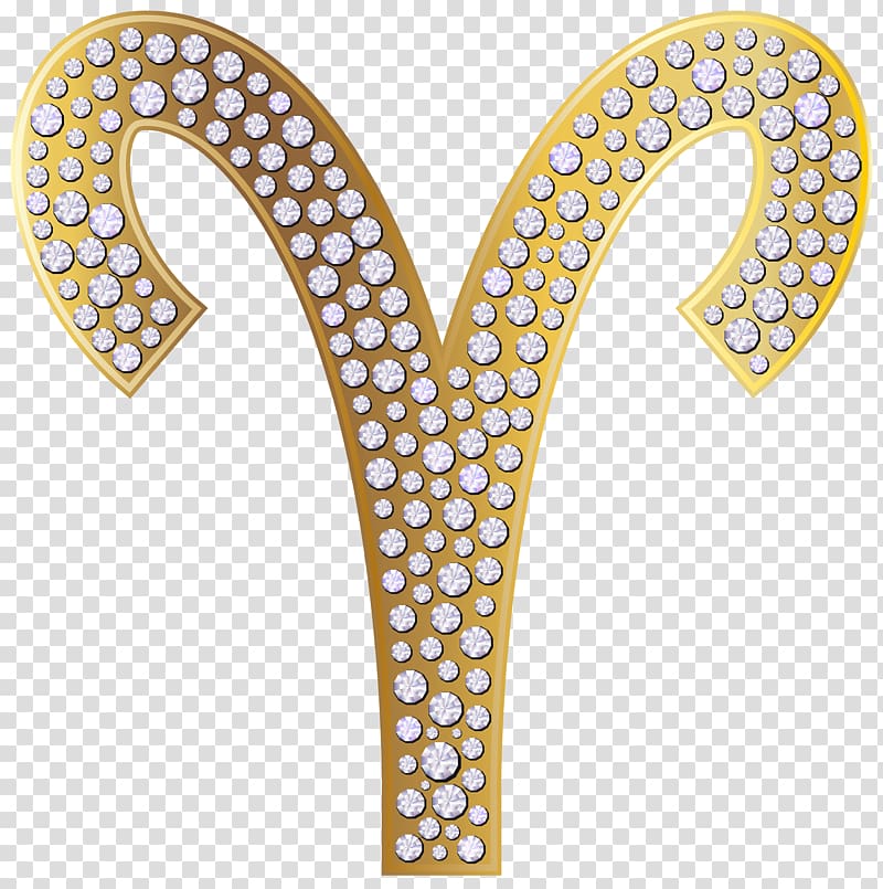 y-shaped gold-colored clear gemstone encrusted symbol, Aries Zodiac , Aries Zodiac Sign Gold transparent background PNG clipart