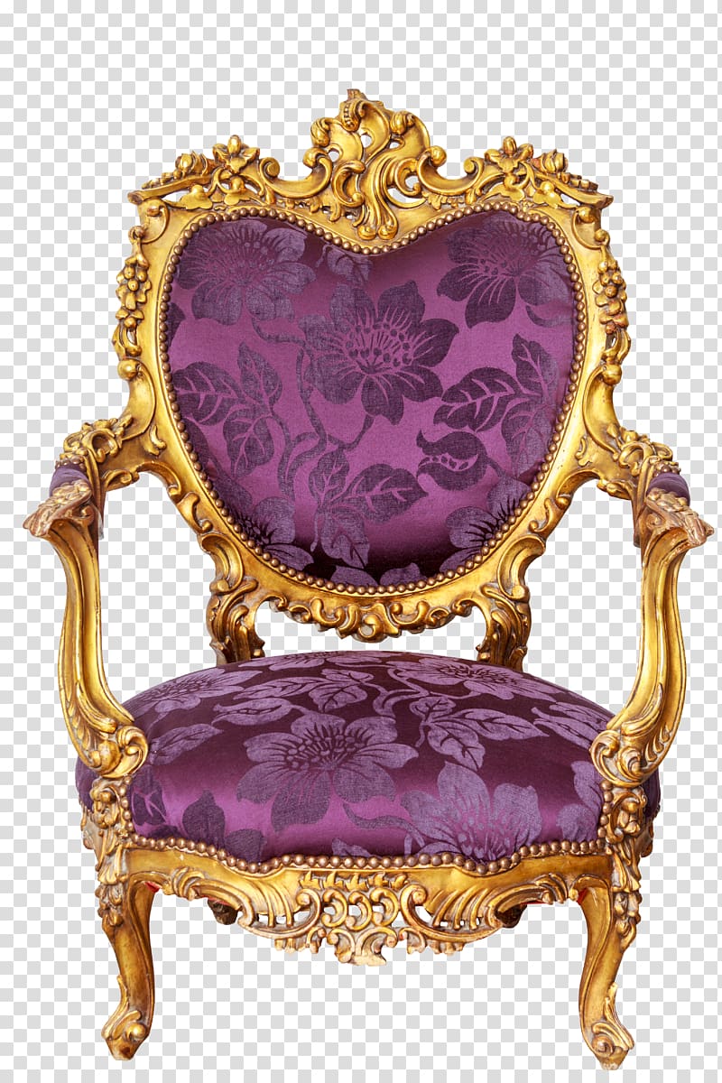 purple floral armchair with brown wooden farme, Wing chair Couch Furniture Seat, Continental Armchair transparent background PNG clipart