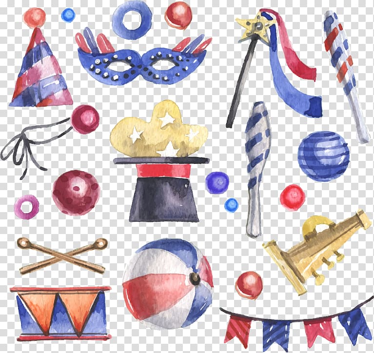 Circus Watercolor painting, 12 Water element material Painted party transparent background PNG clipart