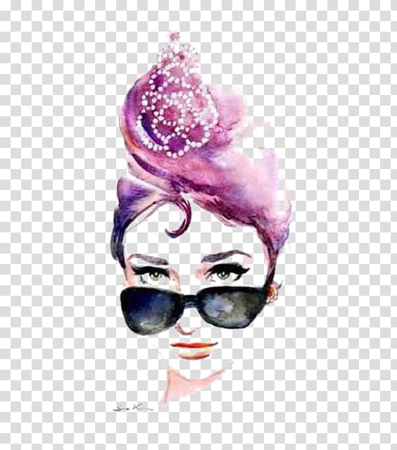 woman with sunglasses illustration, Watercolor painting Drawing Artist, Drawing Bank girls transparent background PNG clipart