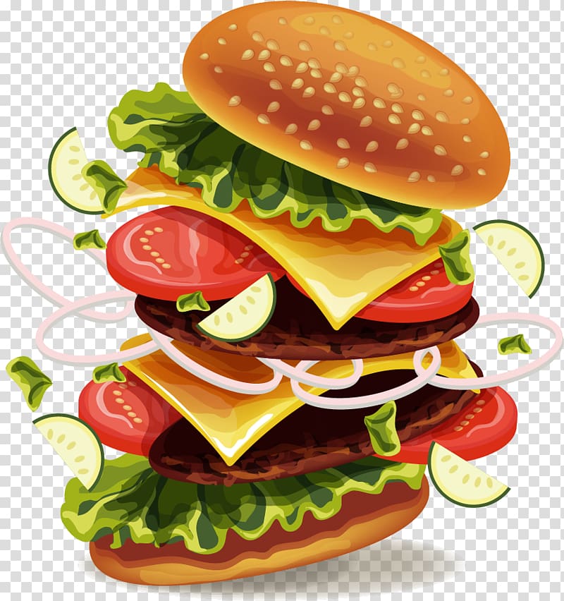 burger illustration, Hamburger Hot dog Soft drink Fast food French fries, painted Burger King transparent background PNG clipart