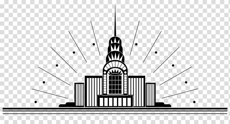 white and black illustration, Art Deco City Illustration transparent background PNG clipart