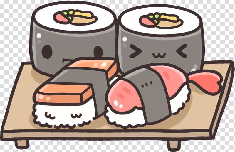 soshi , Sushi Japanese Cuisine Drawing Kavaii Onigiri, cartoon sushi transparent background PNG clipart