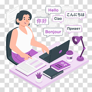 illustration, Translator, communication, computer, office, device, message, international, online, worker, culture transparent background PNG clipart thumbnail