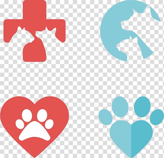 four assorted icon s, Logo Veterinarian Veterinary medicine Dog, Flat Pets element flag material transparent background PNG clipart