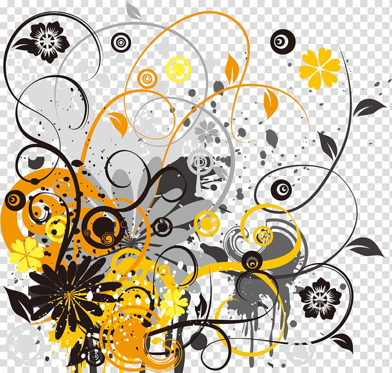 Illustration, Yellow flowers circle pattern trend pattern transparent background PNG clipart