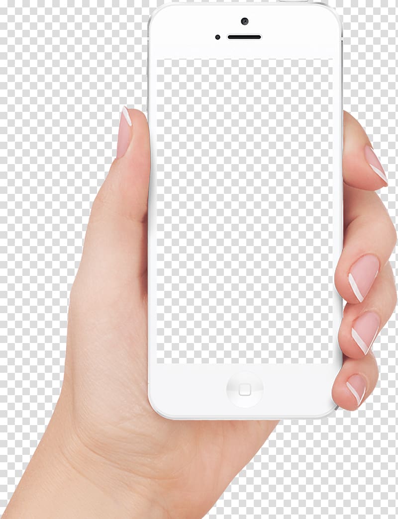 white iPhone 5 displaying blue screen, In Hand White Iphone transparent background PNG clipart