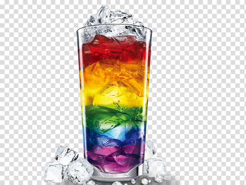clear drinking glass with assorted-color beverage with ice, Cocktail Sangria Soft drink Rum Rainbow cookie, Ice cubes and colorful drinks transparent background PNG clipart