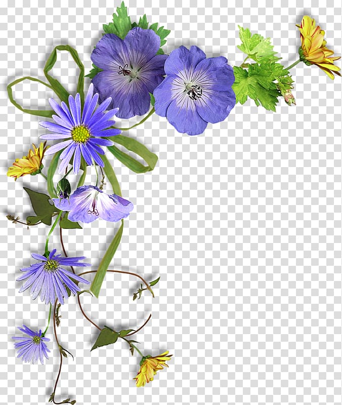 purple and yellow flowers illustration, Flower Frames Rose , floral corner transparent background PNG clipart
