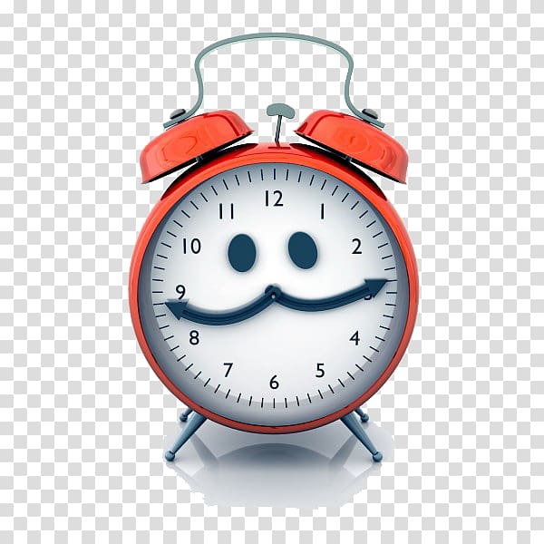 Alarm clock , Cute red smiley alarm clock transparent background PNG clipart