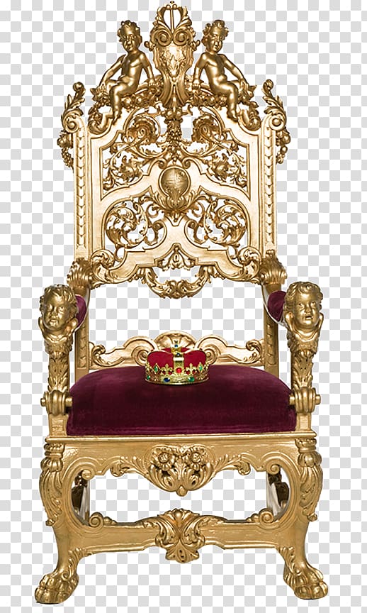 gold armchair and crown, Ancient emperors luxury seats graph transparent background PNG clipart