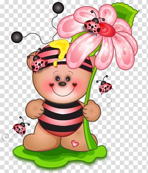 multicolored bee holding flower illustration, Cuteness Spring , Cute Teddy Spring Decor transparent background PNG clipart