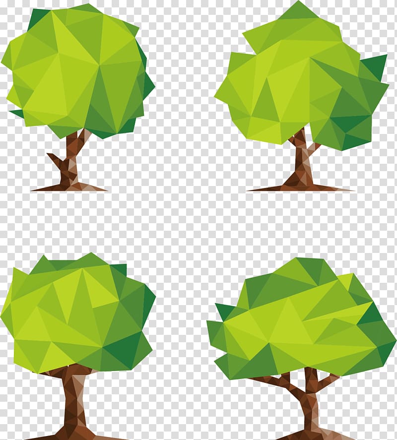 green tree , Polygon Low poly Tree, Hand-painted low polygon trees transparent background PNG clipart
