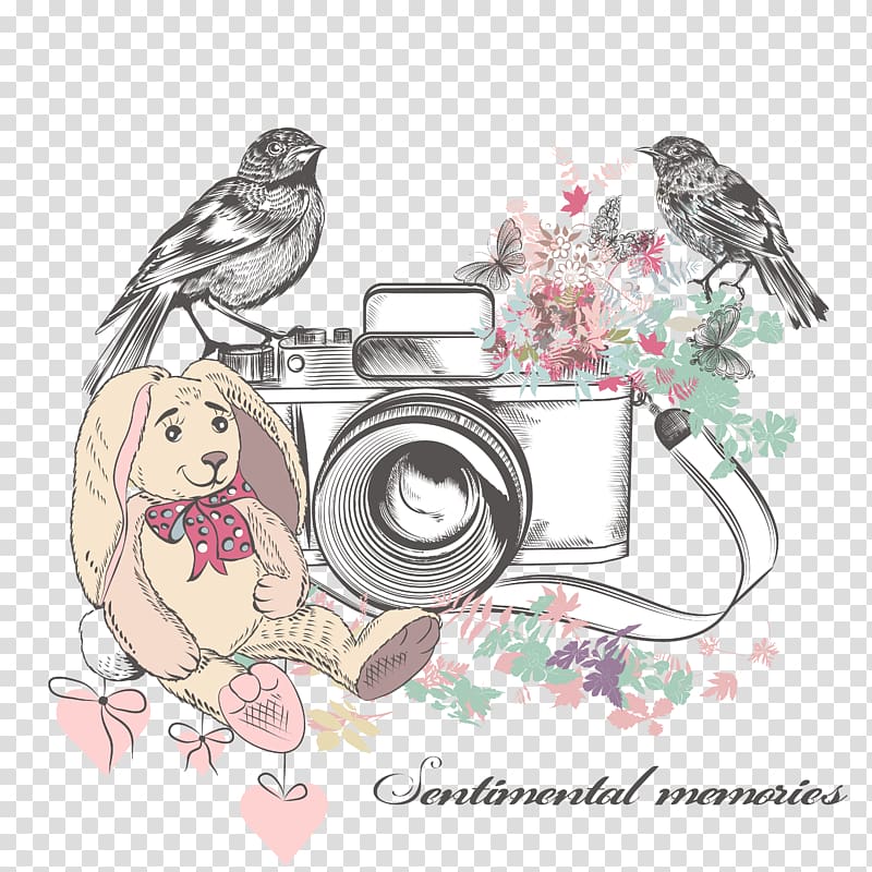 rabbit and camera illustration, Camera Drawing Watercolor painting Illustration, Bear Camera transparent background PNG clipart