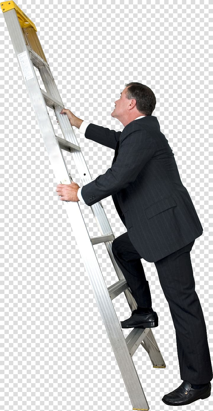 man in suit climbing ladder, Ladder Stairs, The man who climbs the ladder transparent background PNG clipart