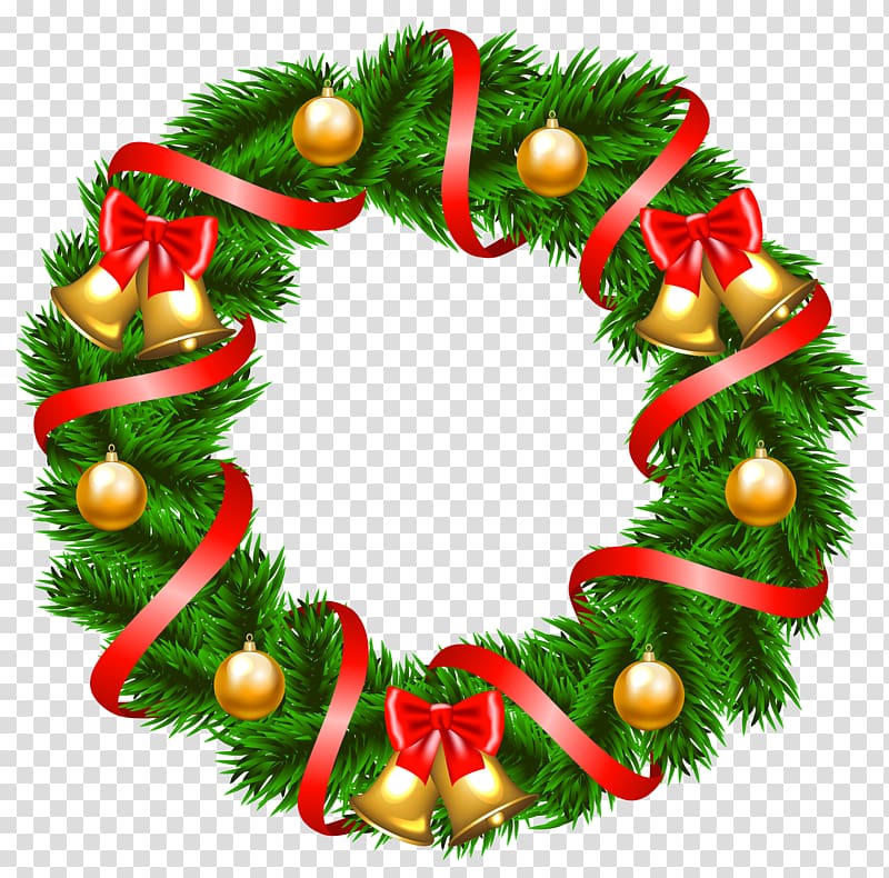 green wreath illustration, Wreath Christmas decoration , Decorative Christmas Wreath transparent background PNG clipart