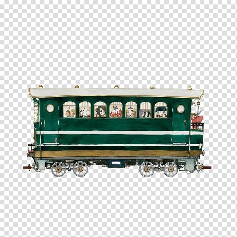 Train Rail transport Illustrator Art Illustration, Hand-painted Green Train transparent background PNG clipart