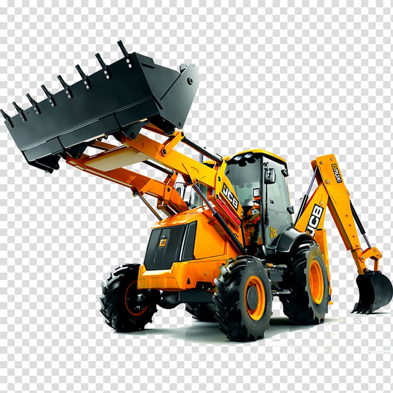 yellow and black JCB heavy equipment, JCB Heavy Machinery Backhoe loader, heavy equipment transparent background PNG clipart