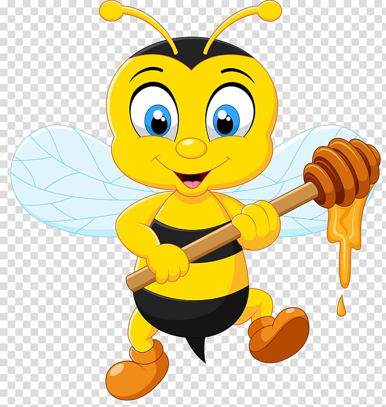 yellow bee illustration, Bee Cartoon Illustration, Industrious bees transparent background PNG clipart